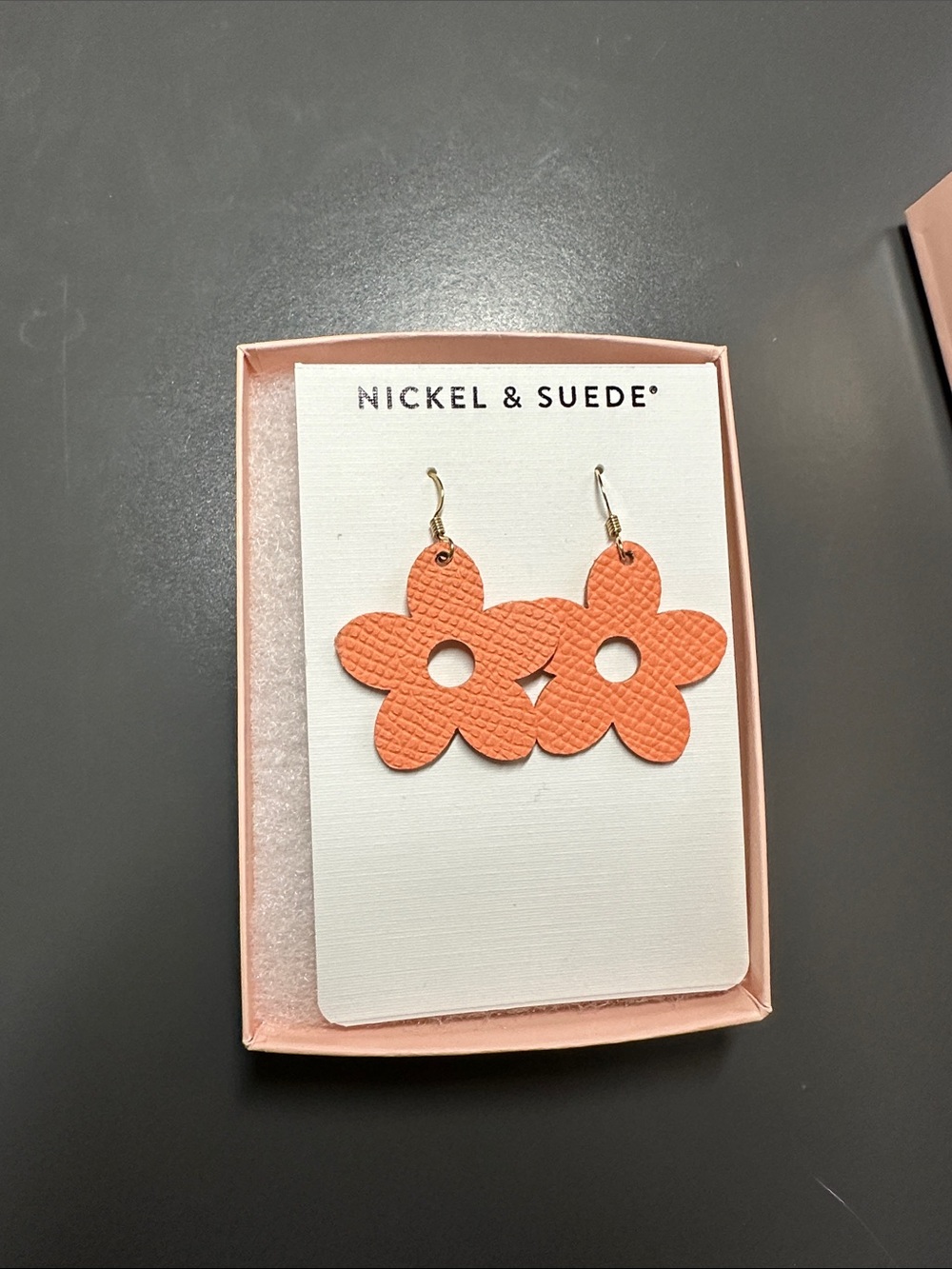 Nickel & Suede Coral Flower Leather Drop Earrings
